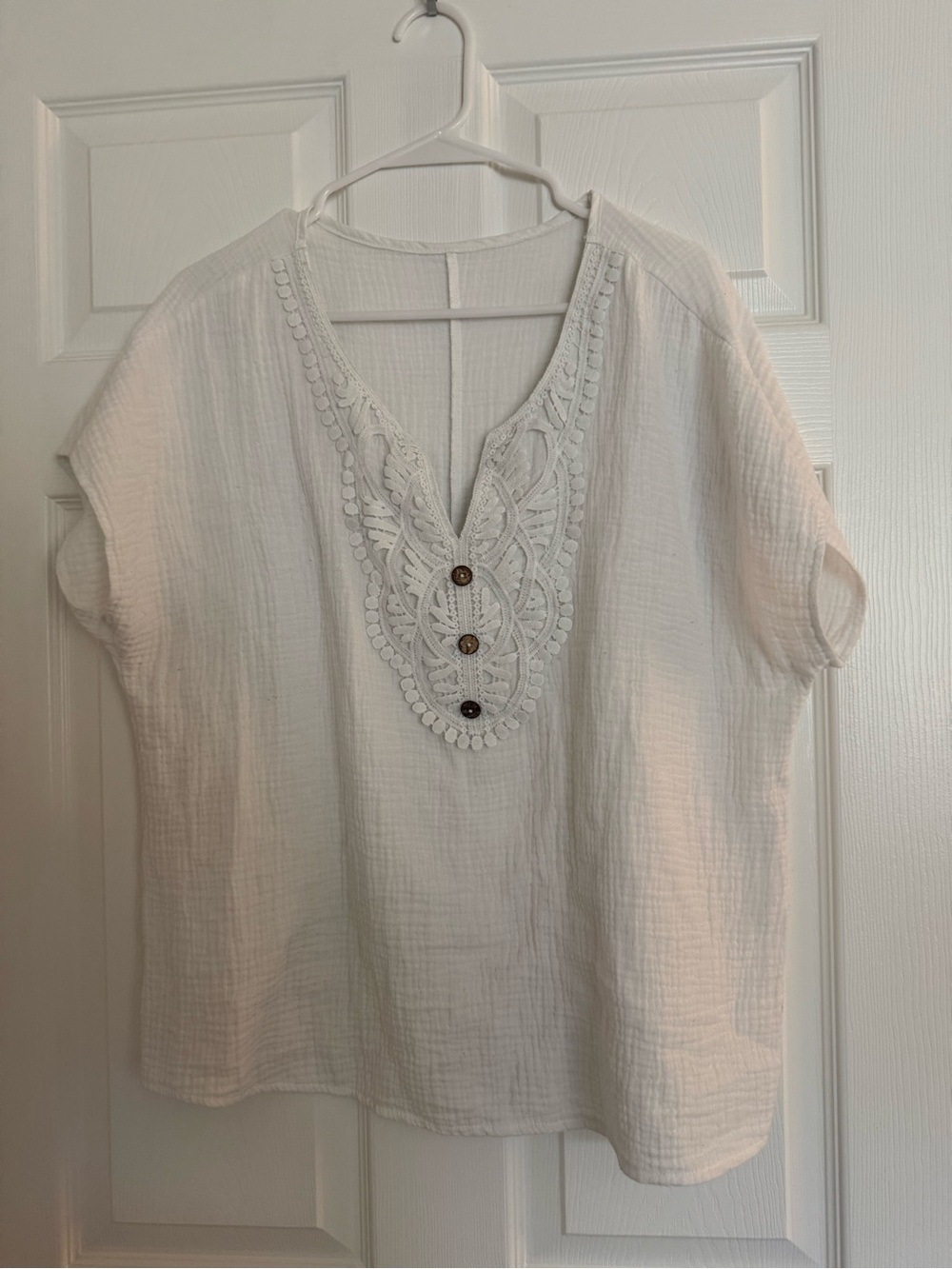 SHEIN White Embroidered V-Neck Tunic Top